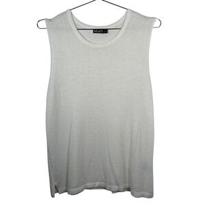Moffi Womens White Sleeveless Lightweight Knit Shell Top XL Crew Neck‎ Side Slit
